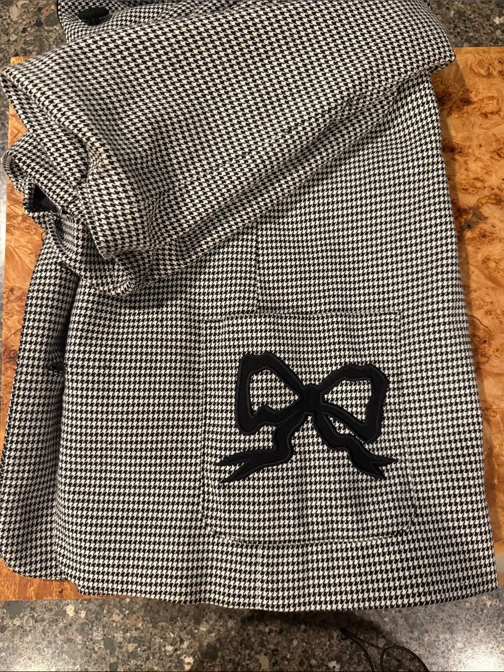 Andrea Jovine Black and White Houndstooth Blazer with Black Piping
